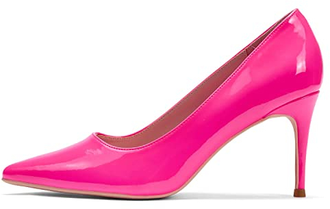 GENSHUO Donna Tacco Alto, Scarpe Tacco a Spillo 8 cm Décolleté con Tacco per Le Donne Scarpe da Sera a Punta Abito da Sera Pompe Prom Stiletto High Heels Rosa Fluorescente Taglia 37.5 EU