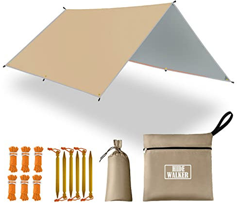 Bâche Camping Abris Anti-Pluie 3X4M Tarpe de Survie Bushcraft Materiel PU 2000+ LéGer Portable Anti-UV Toile de Tente Hamac Accessoire