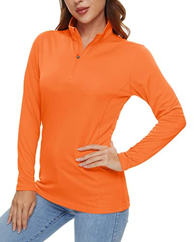 KEFITEVD UV Shirt Sportshirt Damen Atmungsaktiv Half Reißverschluss Atmungsaktiv Funktionsshirt Wandern Trekking Outdoor Bekleidung Sommer Orange