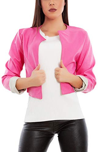 Toocool Chaqueta de Piel Sintética para Mujer, Chaquetas Mujer Entretiempo, Bolero Corto de Cuero Sintético sin Cremallera JL-7860 [M, Fuxia]