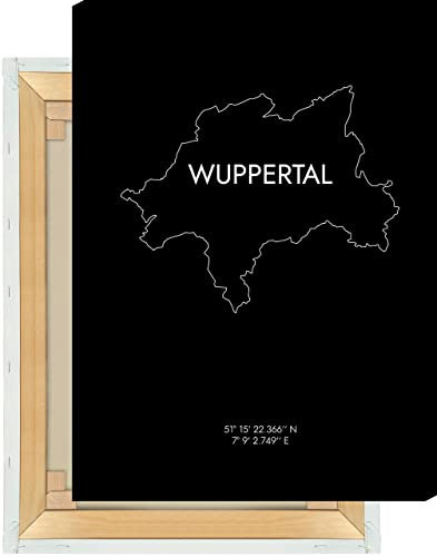 MOTIVISSO Wuppertal Koordinaten Leinwand - Leinwandbild Wandbild Wall Art Deko - Wohnzimmer Büro Flur - modern minimalistisch skandinavisch - schwarz/weiß, 30x40 cm