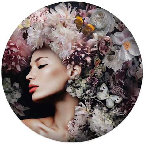 REINDERS Plexiglasbild, Frau mit Blumenhut, Schlafzimmer, Poster, Wanddeko, Room Decor, Acrylglas, Rosa, Ø 50cm