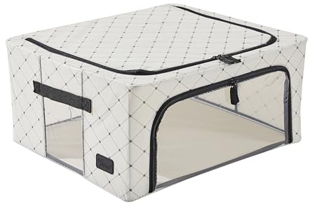Periea ‘Beau’ Folding Collapsible Stackable Fabric Home Storage Boxes with Steel Frames (Black Dots, Medium)