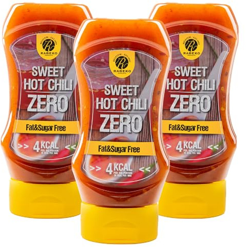 Salsa Rabeko Zero - salsa picante suave, 3 x 350 ml sin azúcar y baja en grasas - productos saludables, bajos en carbohidratos y calorías para ensaladas, patatas fritas, hamburguesas