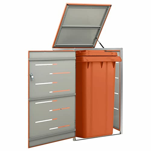 Suiwen Single Wheelie Bin Shed，Wheelie Bin Cover Shed, Wheelie Bin Lock, Wheelie Bin Hideaways 69x77.5x115 cm Stainless Steel, Orange