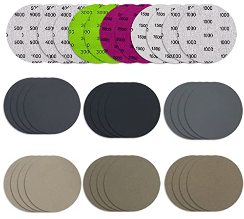30 Pezzi 75mm Dischi Abrasivi, Asciutti Bagnati Carta Abrasivi, Dischi di Carta Abrasiva Grana 1000/1500/2000/3000/4000/5000, Carta Vetrata per Legno Levigatura Lucidatura Derusting