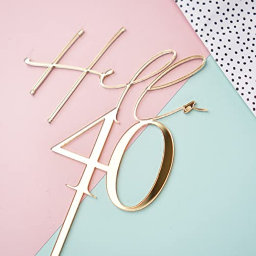 Forty Cake topper Birthday Personalised 40 Cake Topper 40th Cake Gold Happy 40th Acrylic Cake Topper Custom Age Hello Forty (Mirror Rose Gold)