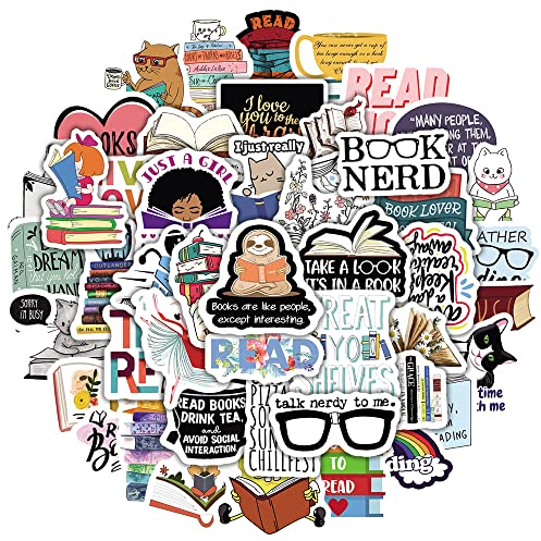 Read Stickers for Laptop (50 PCS), Gift for Children, Teens, Adults, Girl, Boys - Waterproof, Vinyl Stickers for Water Bottle, Scrapbook, Skateboard, Bike, Phone, Dairy