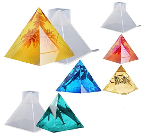 Yalulu 3 Stück Pyramide Silikonform Transparente Epoxidharz Formen, Pyramidenform Kunststoffrahmen Harzform Schmuck Mold DIY Ornament Dekoration