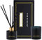 Ted Sparks Moss & Sandalwood Set Duftkerze & Diffuser Black Geschenkset aus Sojawachs hergestellt, Diffuser enthält 8 schwarze Faserstäbchen, bis zu 3 Monate lang Duft, TED-GB-M-CD06