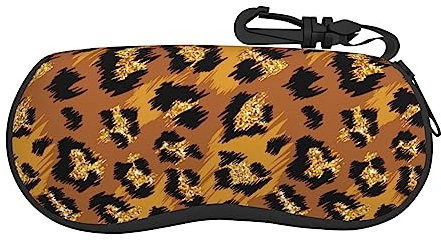 HELVES Rose Gold Glitter Ombre Leopard Pattern Glasses Case Soft Neoprene Zipper Glasses Pouch Portable Eyeglasses Bag With Hook For Women Men