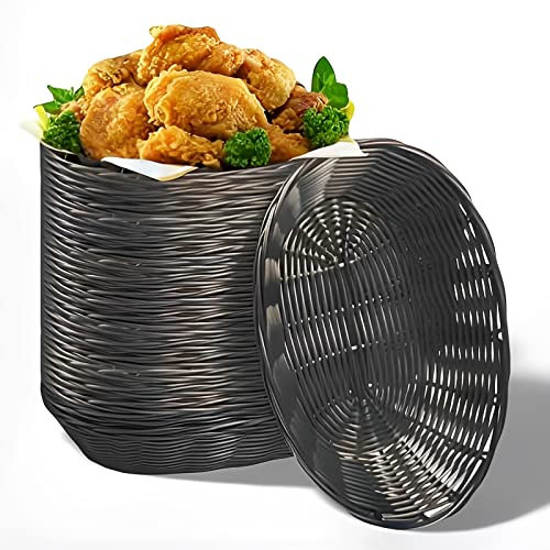 Cheardia Ovaler Kunststoffkorb, 21,6 x 16,3 x 5,3 cm, gewebte Brotkörbe zum Servieren kleiner, leerer Geschenkkörbe, Rattan-Korb für Küche, Restaurant, Tafelaufsatz – Dunkelbraun, 12 Stück