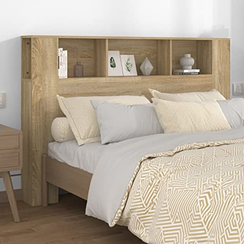 DJEKA tête de lit avec Rangement 160 Tete de lit 160 cm Bois têtes de lit pour Adulte-Chêne sonoma-2-160x18,5x104,5 cm