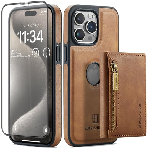 SIFANGDA Hülle für iPhone 15 Pro Leder mit Starker Magnetisch Abtrennbare Geldbörse,Kabelloses Laden,Luxus Retro Elegant iPhone 15 Pro Wallet Case (2024) 6.1 - Braun