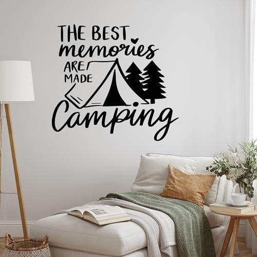 GRAZDesign Wandtattoo Sprüche The best memories are made camping Camper, Reise für Wohnzimmer, Flur, Innen und Außen - 44x40cm / dunkelrot