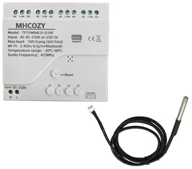 MHCOZY Tuya App - Controlador de sensor de temperatura WiFi, monitor de teléfono y control de temperatura en cualquier lugar, interruptor de relé de contacto seco de 4 canales, 110 V, 10 A, compatible