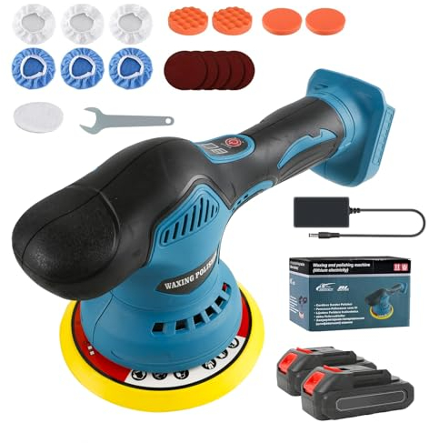 Lucidatrice Auto a Batteria, 6 Pollici Lucidatrice Orbitale, Lucidatrice Auto 8 velocità variabili 6600 RPM, Kit Lucidatura Rotorbitale 8mm con 2 Batterie 2,0Ah per Lucidatura e Rimozione dei Graffi