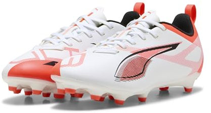 PUMA Ultra 5 Play FG/AG JR, Scarpe da Calcio, White Black-Glowing Red, 35.5 EU