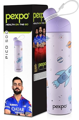 Pexpo Pico Cute Sipper|Hot & Cold 500ml Stainless Steel Water Bottle| Rocket UV Printed Design | Vacuum Insulated|Leak Proof & BPA Free|School, Picnic, Travel