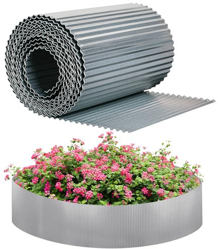 JonesHouseDeco Rotolo di bordo per prato da giardino in metallo zincato, 6 m, stretto, ondulato, altezza 25,4 cm, resistente, per aiuole fai da te, prati, vialetti K653B01