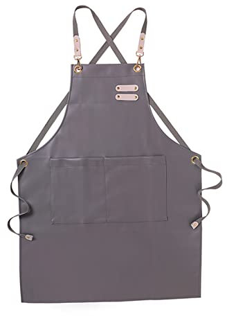 Schürze Fachmann Pu. Leder Friseur Schürzen for Männer Frauenkochschürze for Küchen-Salon Hairstylist Multi-Use Einstellbar mit Taschen Schürze Damen (Color : Gray, Size : OneSize)