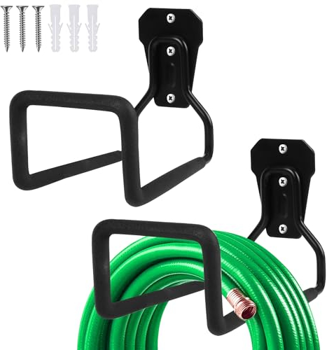 MEEQUE 2 Stück Schlauchhalter Wand - Metall Gartenschlauch Aufhängung, Gartenschlauchhalter Schlauchaufhängung, Wasserschlauch Halterung für Garten Hof Garage Rasen - 2 Stück Schwarz