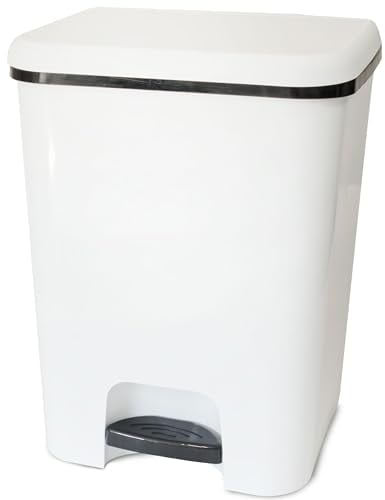 Hummelladen Poubelle à pédale carrée en plastique - 26 l - 34 x 30 x 45 cm - Blanc - Pédale d'ouverture et de fermeture - Poubelle de cuisine - Poubelle à pédale - Poubelle - Poubelle
