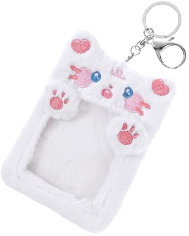 JIEYAO Plüsch Kartenhalter,Cartoon Katze Ausweishülle Plüsch ID Kartenhülle Fotokartenhalter mit Schlüsselanhänger Süße Idol-Fotohülle Kawaii Schutzhülle Fotohüllen Credit Card Holder für Mädchen