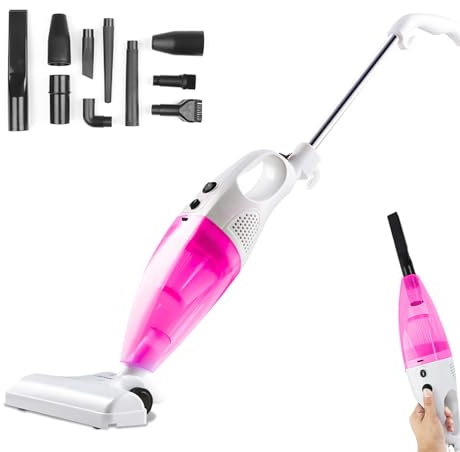 Aspirateur Balai avec Fil, 2 en 1 Aspirateur à Main, 500W 14Kpa Aspirateur sans Sac Puissant LéGer Compact, Silencieux, Conteneur De 1.2 L, pour Poils d'animaux, Sols Durs, Canapé, Meuble (Rouge)