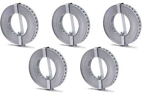 Alberts 848132 Lochband | mit oder ohne Abrollkasette | sendzimirverzinkt | Breite 20 mm | Länge 10 m | 5er Set
