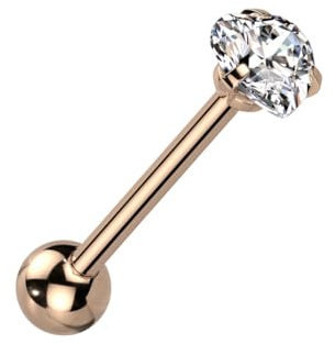 beyoutifulthings Zungen-piercing Herz-Zirkonia 6-mm Roségold Clear Universal-Piercing Chirurgenstahl Barbell-s Stab-länge 16-mm