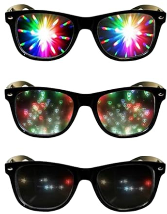 GUTERTOP 3 Stück Heart Refraction Glasses, Diffraction Prisma Brille, Lustige Brillen Brechungsbrillen Herz Brille Effekt für Fasching Musikfestivals Party Bar