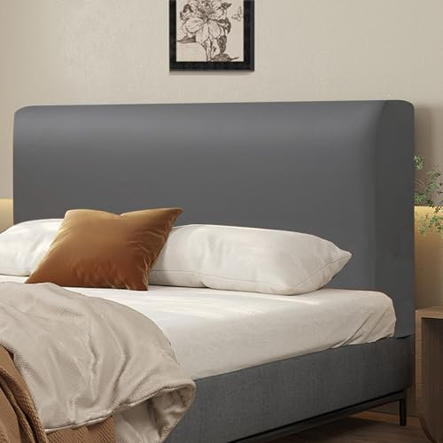 Bettkopfteil Hussen PU Leder Bett Kopfteil Bezug, All-Inclusive Kopfteilbezug Universell Staubdichte Schutzhülle Dehnbare Kopfteilbezug für gepolsterte Schlafzimmer Kopfteil (Grau, 180 cm)