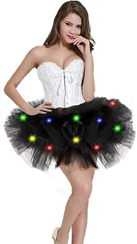 JINGTOPS Tulle Skirt Women's LED Tutu Adult Dress Halloween Costume (schwarz)