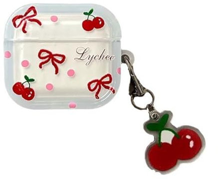 GULVQYF Niedliche Schutzhülle für Airpods 4, Cartoon-Vollschutz, Schutzhülle mit Kette, weiche Kopfhörerhülle für Jungen und Mädchen, Kirschrot