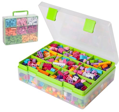 Douorgan Toy Storage Organizer for Lego Stackable Organizer Bins Portable Organizer Containers Storage Box Plastic Case for Bead Bracelet Making DIY Jewelry Nail Charms (Green)