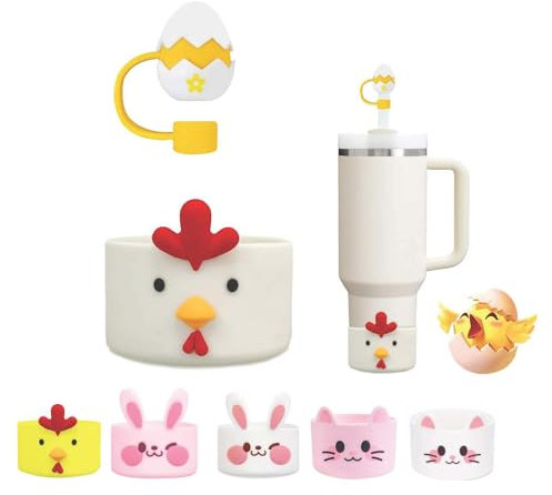 winiwo Ensemble de bottes et couvercles de paille pour Stanley-Quencher-H2-100-887 à 591 ml, la plupart des gobelets de 120 ml avec poignée (poussin, gris)