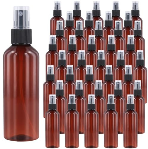 JOIKIT 40Pcs 100ml Brown Spray Bottles, Plastic Fine Mist Spray Bottles for Make Up Cleaning