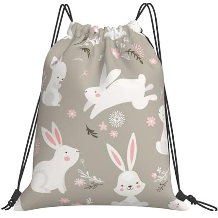 SHuWeiD Osterhasen-Rucksack mit Kordelzug, lässiger Kordelzug-Rucksack, Sport- und Fitness-Tasche, Weiß, Einheitsgröße, Weiß, EinheitsgröÃŸe