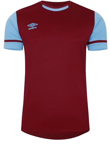 Umbro Mens Cavelle Jersey T-Shirt with Contrast Sleeves and Logo - New Claret/Sky Blue, L