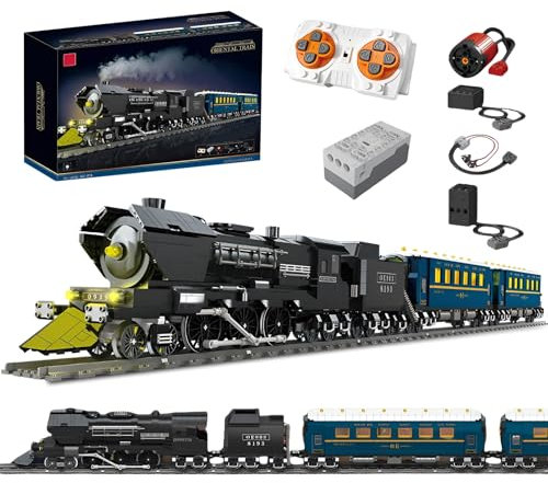 Fuleying Technik Orient Express Zug Bausteine Bausatz, Ferngesteuerte Dampflokomotive Klemmbausteine Anzeige Kit für Erwachsene Teens, Zug Modell Spielzeug mit Eisenbahn zum Verschenken(3691 Stücke)