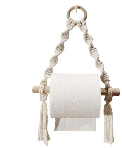 Porte-Rouleau de Papier Toilette, Support Mural bohème en Bois et Corde tissée, Support Mural pour Rouleau de Papier Toilette, Anneau Porte-Serviette pour Toilettes, Salle de Bain, Cuisine