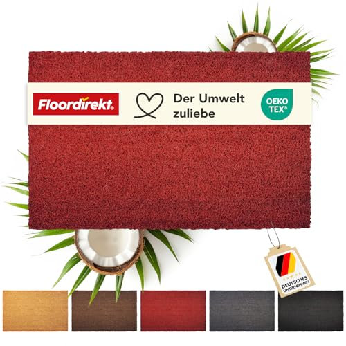 Floordirekt Fußmatte für Innen und Außen, 40x60 cm Rot, Türmatte aus Kokos, Schmutzfangmatte für Haustür, rutschfeste Fussmatte, Kokosmatte, Fußabtreter, Fussabstreifer (24mm)