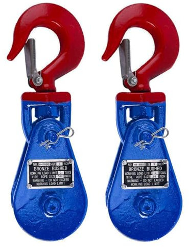 FreeTec 2 Stück 2 Tonnen Umlenkrolle Seilrolle Snatchblock Windenrolle mit Haken für Seilwinde