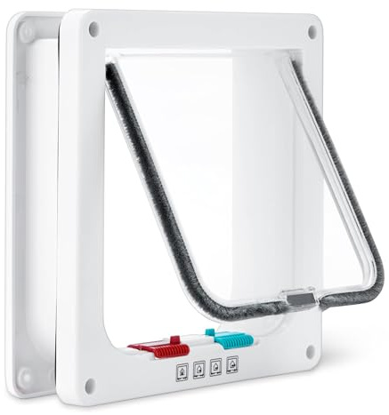 Amazon Basics Adjustable Plastic Dog and Cat Door with 4 Way Lock, Small, 7.5’’ x 7.4’’ x 2.24’', White