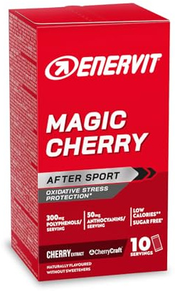 Enervit Magic Cherry – Nahrungsergänzungsmittel mit Sauerkirsch-Extrakt, 300 mg Polyphenole und 50 mg Anthocyane, Antioxidativ, optimal nach intensiven Trainings, Zuckerfrei, Vegan, 10 Beutel