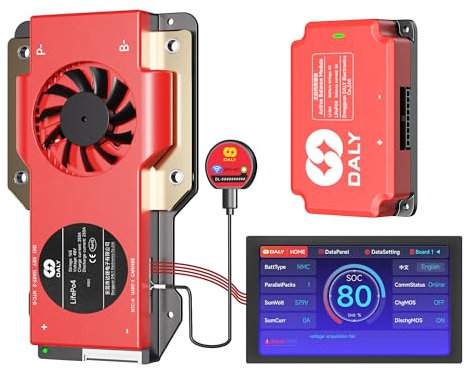 DALY BMS Balance 48V 250A Display – 5A Active Balance BMS 16S mit 4,3 Zoll LCD Touchscreen WiFi Bluetooth Modul unterstützt RS485 CAN für LiFePO4 Akkupack Energiespeicherung für Privathaushalte
