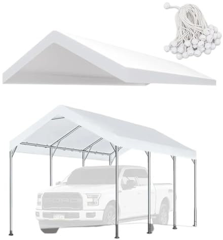 Ayztantine Abri Voiture Exterieur 10'x20' Carport Replacement Top with Canopy Cover White for Garage Top Tarps Car Portable Garage Frame Not Included Garden Home