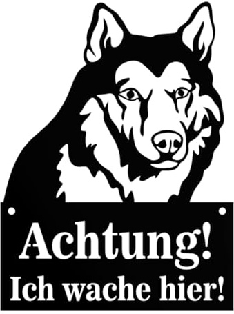 Anwicar Vorsicht Hund Schild - Warnschild aus Stahl 1,5 mm - Wetterfestes Hundeschild für Außen - Achtung Hund Türschild - Hunde Schilder Gartenzaun - Husky - Schwarz