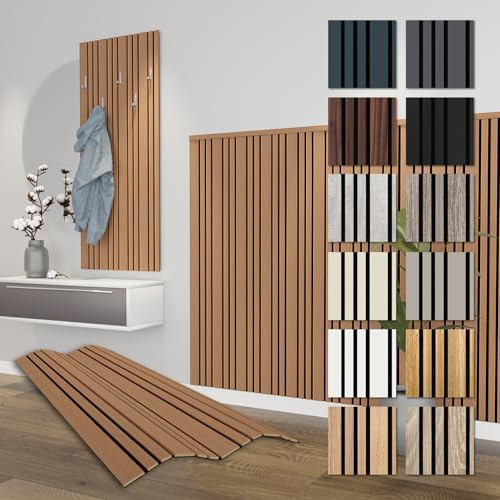 HEXIM Akustikpaneele 138,5x60cm Holz Mila - flexible Holzpaneele Platten Wandpaneele Wanddeko Wand Kombipaneel Wandverkleidung Schalldämmung Akustikfilz braun (0.83m² Teak)